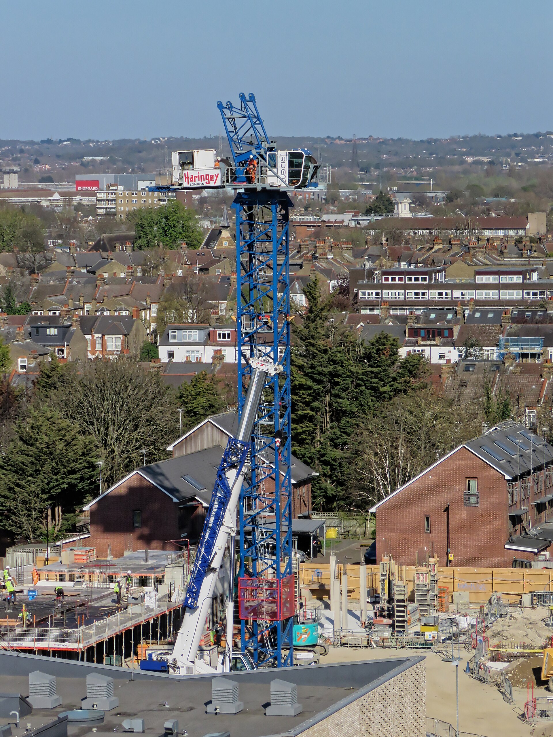 Construction site with workers and equipment